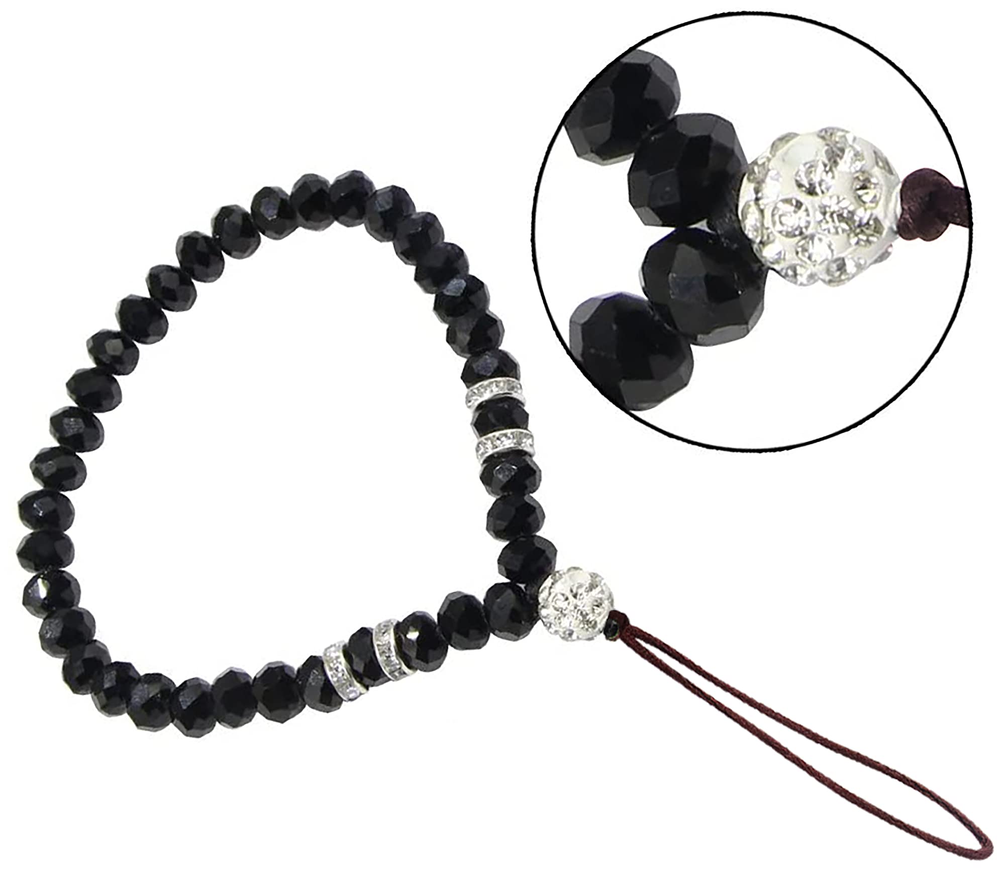 zdyCGTime Cell Phone Lanyard Strap Bling Crystal Beads Hand Wrist Lanyard Strap String for Cell Phone Camera Purse MP3 MP4 iPod PSP Keychain (2 Packs)(17cmBlack&Purple)