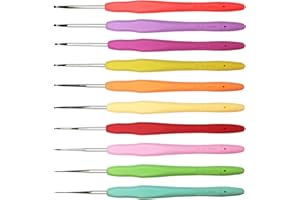 WEABETFU Set of 10 Small Size Crochet Hook Set, Ergonomic Handle Crochet Hook Needles for Arthritic Hands, Thread Crochet Steel Lace Hooks Size 0.5mm to 2.75mm