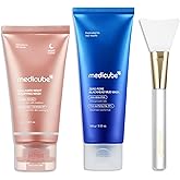 medicube Korean Viral Glass Skin Mask Duo: Collagen Overnight Wrapping Peel Off Facial Mask Pack and Zero Pore Blackhead Mud Facial Mask and Jelly Brush | Valentines Day Gifts for Her, Skin Care Set