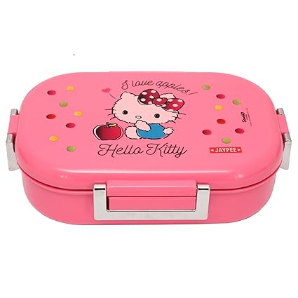 Jaypee Plus Missteel Hello Kitty Plastic Lunch Box Set, 700ml, 3-Pieces, Pink