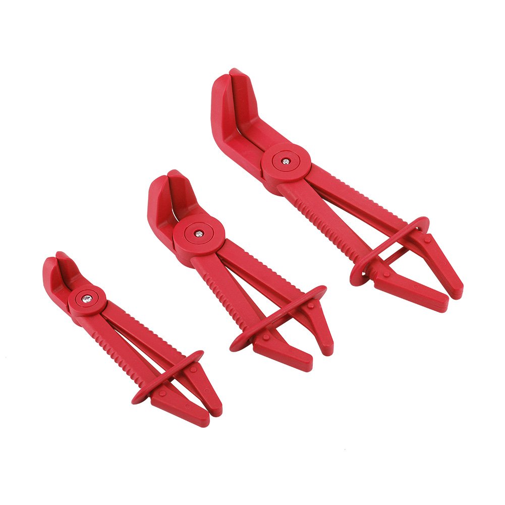 Fdit 3 Pieces Plastic Flexible Hose Clamp Tool Set Brake Fuel Water Pipe Clamps Pliers Kit (Red)