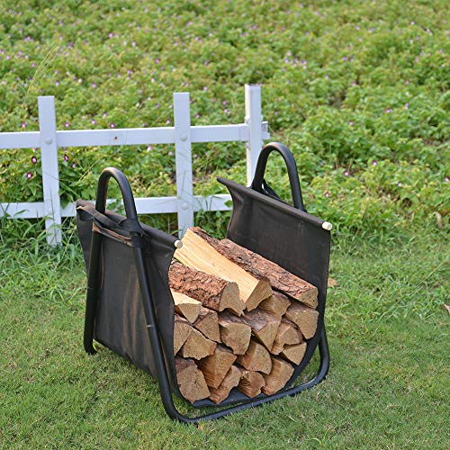 Patio Guarder Firewood Carrying Bag Fireplace Log with Canvas Tote Carrier Indoor Fire Wood Rack Firewood Storage Holders Log Bin Portable Fire Logs Basket Black - Thumbnail 6