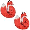 2 Pcs Cute Fox Iron On Patches for Backpacks, Hats, DIY Sew on Applique Patch, Vintage Embroidered Patches for Repair Clothes, Jackets, Jeans