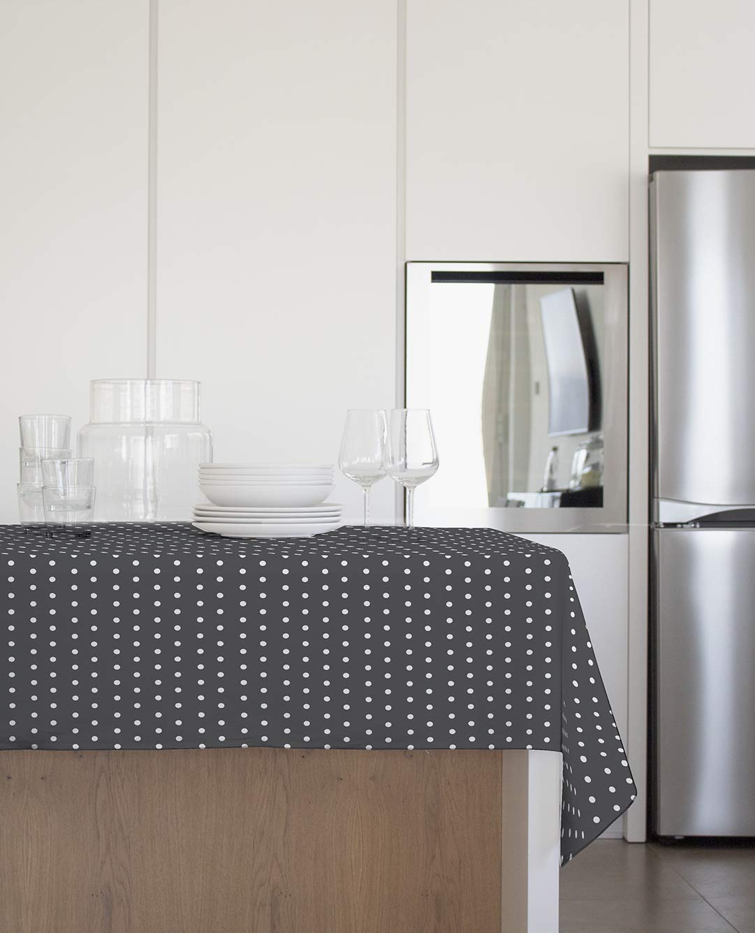 GEMITEX Fleece Tablecloth Plus 140 x 140 cm Waxed PVC Polka Dot Decoration Grey Made in Italy