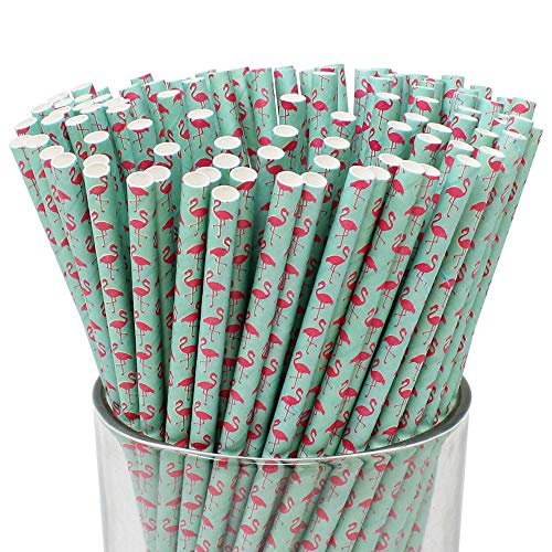 Just Artifacts Premium Biodegradable Paper Straws (100pcs, Flamingo)