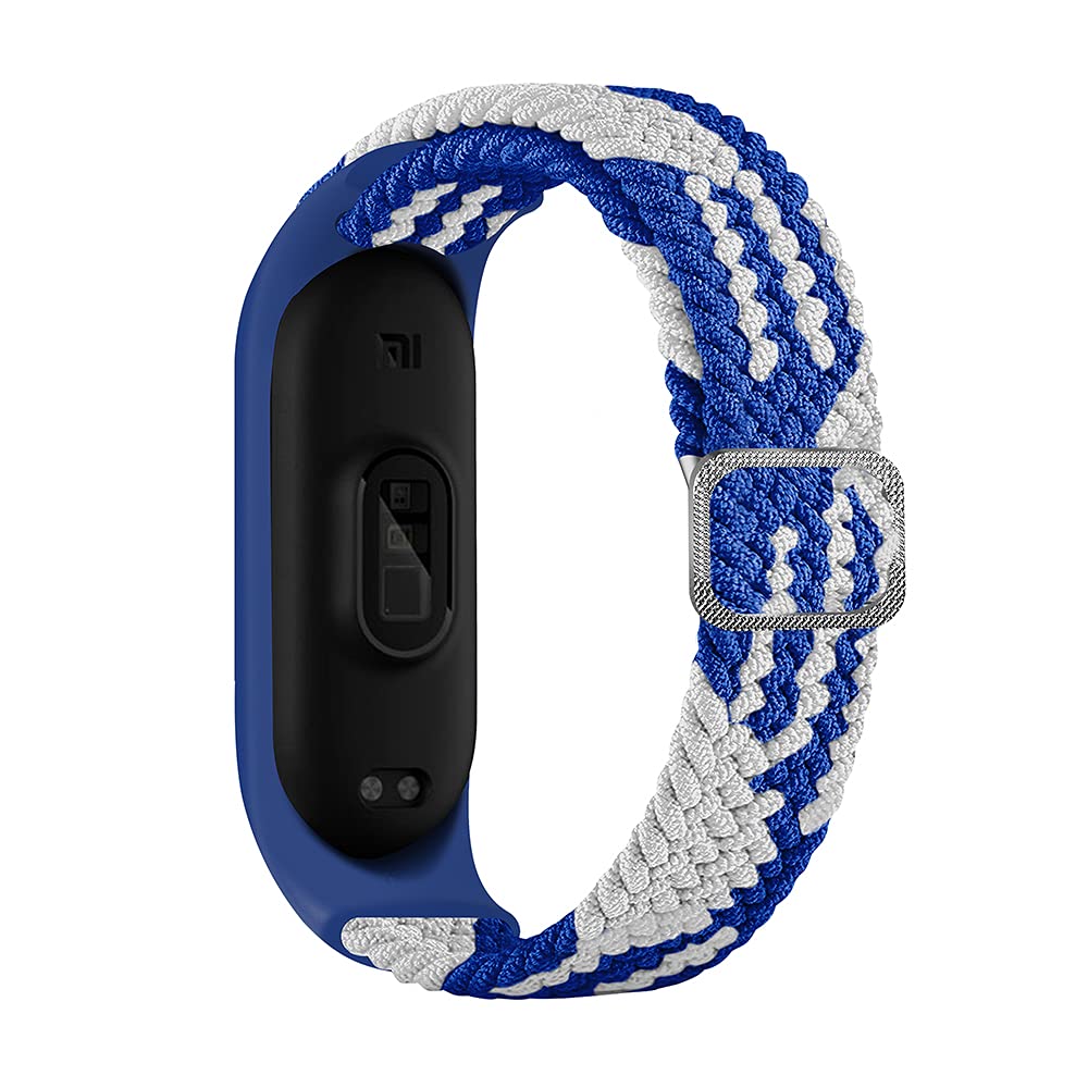 Tiggo Smart Watch Strap compatible for Xiaomi Mi Band 6,Nylon Sport Braided stretch Solo Loop Watch Belt,Replacement Bracelet Wristband Wrist Strap for Xiaomi Mi Band 3 4 5 6 Watch (azul blanco)