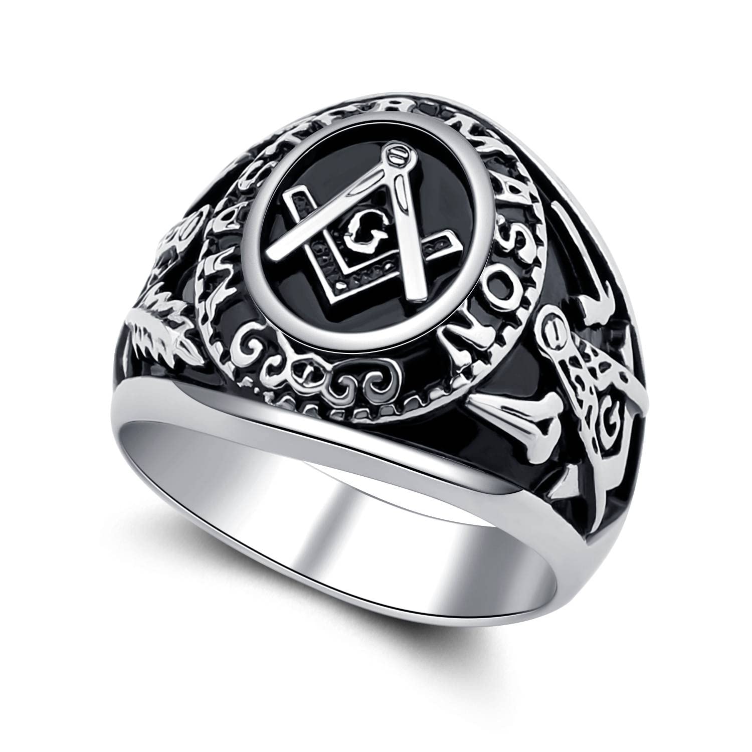 YLWJSP Freemason Ring Modern Signet Style Stainless Steel Jewelry