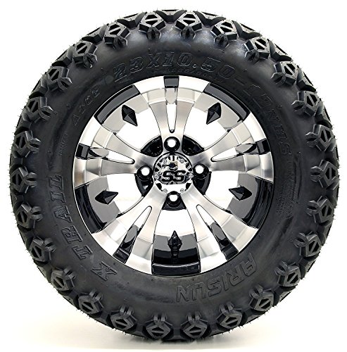 Golf Cart 12" "Vampire" Machined and Black Wheel and 23 x 10
