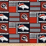 NFL Cotton Broadcloth Denver Broncos Patchwork Blue/Orange Fabric By The Yard