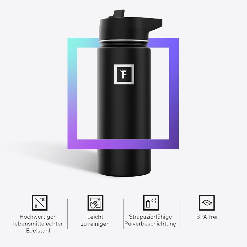 Edelstahl Trinkflasche mit Strohhalm - 650/950/1200/1800 ml - Kohlensäure Geeignet Auslaufsicher Doppelwandig Isoliert Thermosflasche BPA-Freie - Wasserflasche Sport Gym Fitness Reisen Kinder — Foto 5 von 7