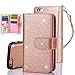 iPhone 6S Case, iPhone 6 Case, TabPow 10 Card Slot - [ID Slot] Wallet Folio PU Leather Case Cover with Detachable Magnetic Hard Case for iPhone 6S/6 (4.7 Inch) - Glitter Rose Gold