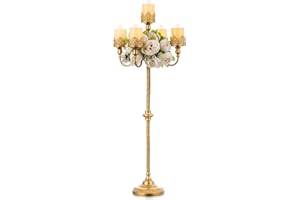 NUPTIO Gold Candelabras 102cm Tall 5 Arms Pillar Candle Holders Floor Standing Metal Large Candelabra Centerpiece Vintage Can