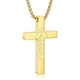 VULETO Football Cross Necklace for Boys Men, Stainless Steel Bible Verse Cross Pendant Chain Sports Gear Stuff Easter Christian Religious Jewelry Gifts for Teen Boys Kids