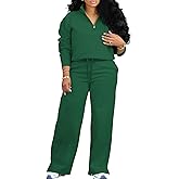 MOEENCN Women 2 Piece Outfits Sweatsuit Oversized Half Zip Sweatshirt Wide Leg Sweatpant Casual Lounge Matching Set Tracksuit
