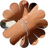 Andelaisi Boho Sparkly Chain Bracelet Vintage Layered Heart Dangle Bracelets Silver Bling Chain Hand Bracelet Love Adjustable Slave Link Bracelets Jewelry for Women