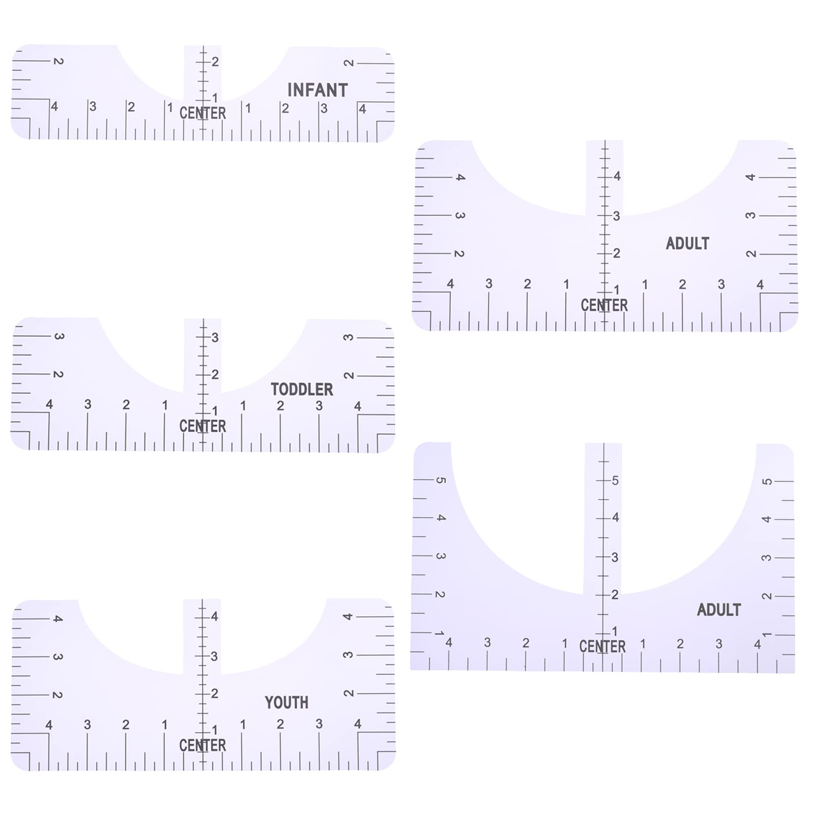 DBOO 5 Pcs T-Shirt Alignment Tools Tshirt Ruler Guide T-Shirt Centering Tool 5 Sizes T-Shirt Alignment Ruler Set with Clothing Size Chart