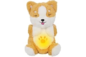 MIUITWU Breathing Otter, Arrily Calming Soothe Snuggle Corgi Plush with Sensory Details Musical Lights and Rhythmic Breathing Sleep Companion, Portable Sleeping Corgi Plush for Kids Toy (Corgi)