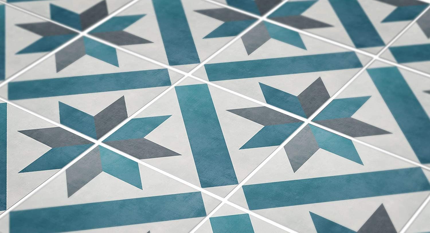 Tiles Stickers Decals - Pack of 10 tiles - 10 individual tiles - Tiles Decals (FLOOR - 5.9 x 5.9 inches - 15 x 15 cm, French Blue and Grey Tile Decal)