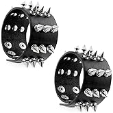 FIRAZIO Punk Studded Bracelet - Black Leather Rivet Cuff Wrap Bangle for Women & Men - Snap Button Goth Rock Wristband - Unisex for Halloween Party Favors Accessories