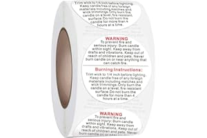 BWESOO White Candle Warning Labels Candle Jar Container Stickers Candle Safety Stickers Decal Candle Stickers for Candle Making DIY Candle Jars and Tins Crafting Arts Candle Making Kits (1 inch)