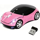 Pink Wireless Mouse，Mini Car Computer Mouse，1600DPI 2.4G Wireless with USB Receiver Wirelesss Car Mouses for Computer for PC, Laptop, Tablet Win XP/Vista/7/ME/2000/Mac OS for Womens Office Girls Gift