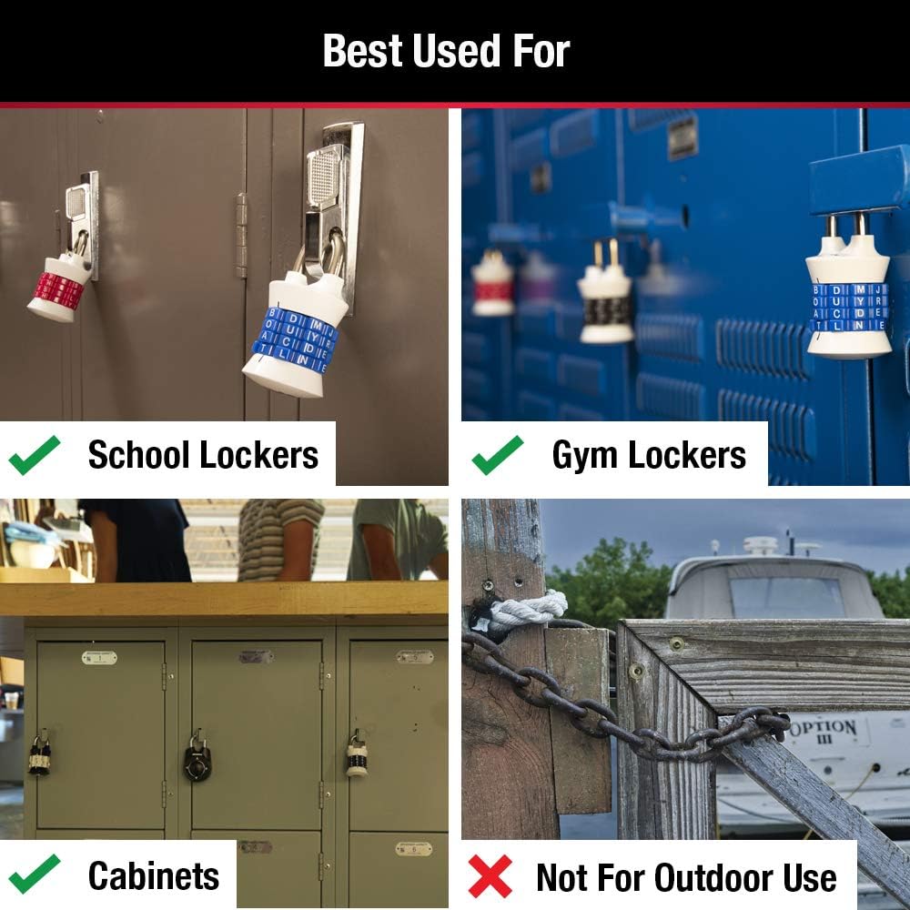Master Lock 1535DWD Locker Lock Set Your Own Word Combination Padlock, 1 Pack, Assorted Colors - Door Lock Replacement Parts - 