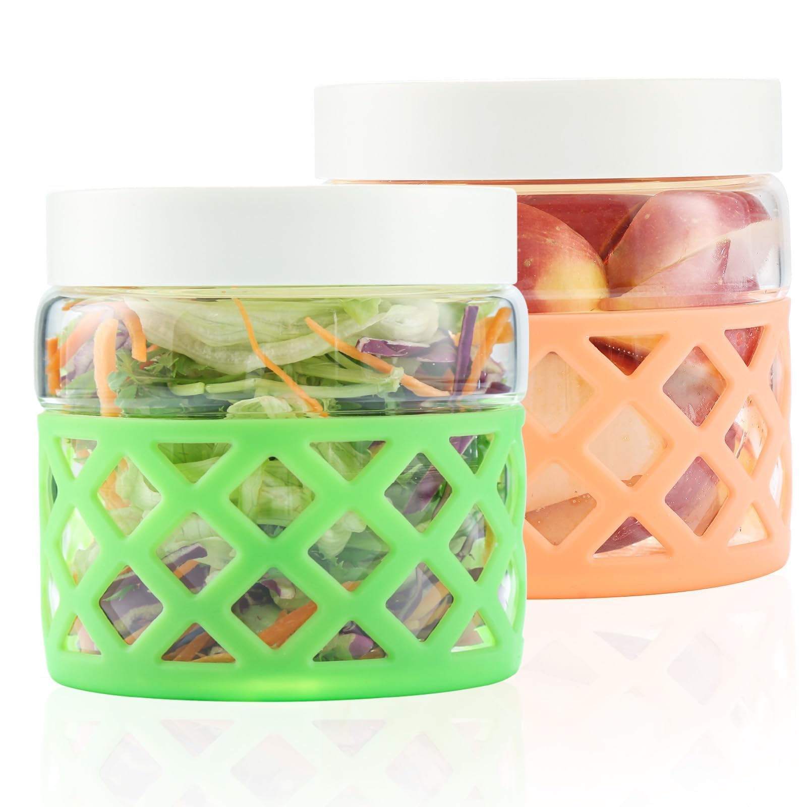 Photo 1 of ***FACTORY SEALED***2Pack Meal Prep Containers Reusable 700ML/24OZ Glass Storage Containers with lids Lunch Containers For Adults with Leak Proof Lids and Protective Silicone Sleeves Dishwasher Safe|Orange+Grass Green