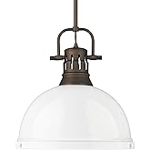 Golden Lighting Duncan 1-Light Pendant with Rod in Rubbed Bronze with White