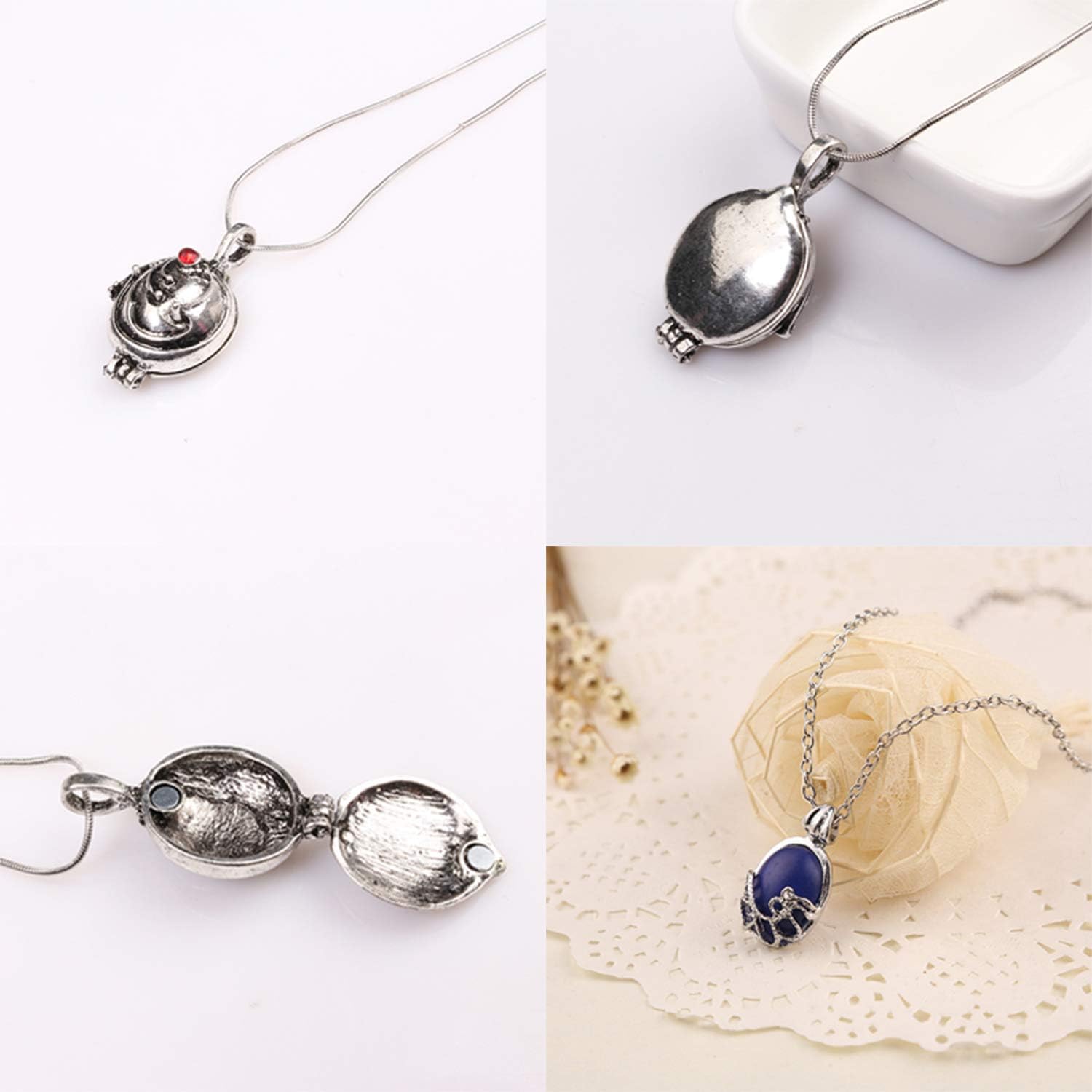 YouU 2 Pcs The Vampire Diaries Elena Gilbert Opening Vervain Locket Pendant Necklace and Daywalking Katherine Necklace Pendant Charm Necklace-Royal Blue with Transparent Box: Clothing