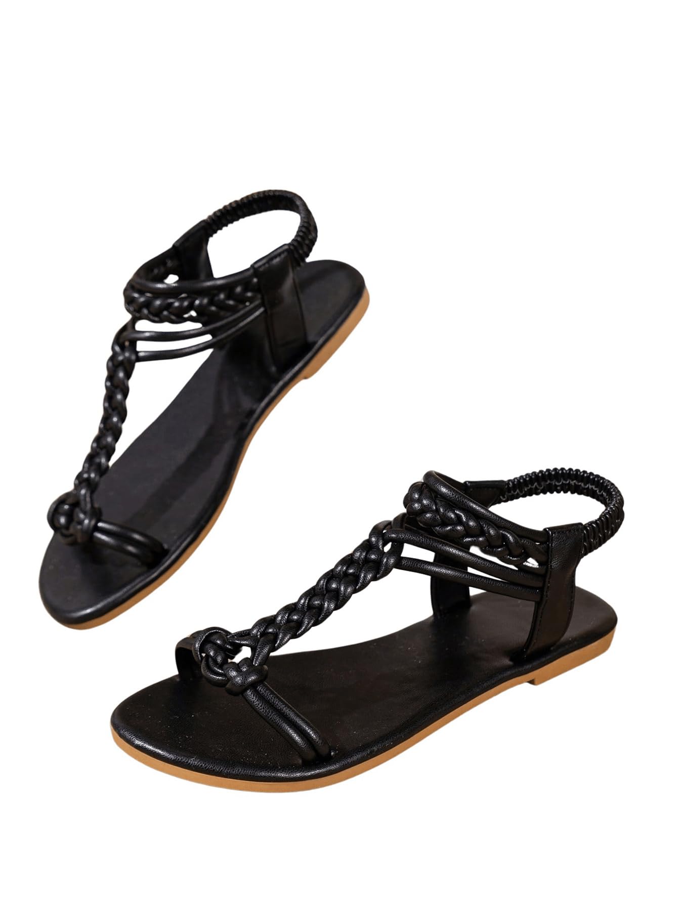 Photo 1 of ***STOCK IMAGE FOR REFERENCE***
GORGLITTER Women's Gladiator Braided Roman Ankle Strap Sandals Leather Open Toe Summer Vacation Flats Sandals 2025 Black 9.5