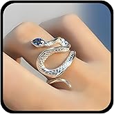 Vacaonio Punk Twist Snake Open Ring Adjustable Silver Snake Ring Cz Crystal Snake Finger Ring Gothic Serpent Wrap Thumb Ring Jewelry for Women