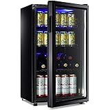 Beverage Cooler Glass Door 100Can Beverage Refrigerator Cooler Mini Fridge Cooler Drink Juice Soda Cooler Adjustable Shelves 