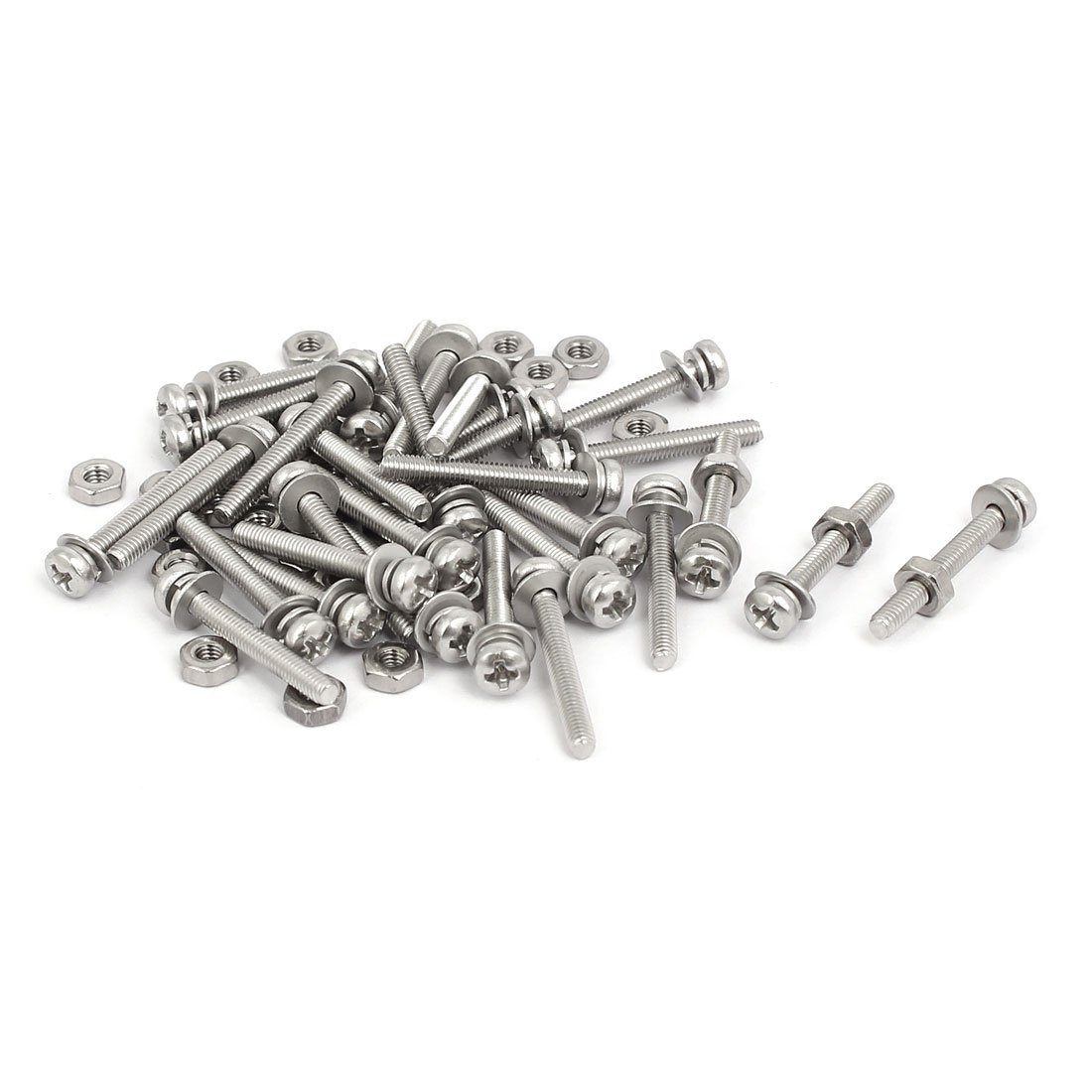 Sourcingmap M2.5x20mm 304 Stainless Steel Phillips Pan Head Bolt Screw Nut w Washer 30 Sets