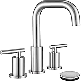 8 inch Brushed Nickel Widespread Bathroom Faucet, 2 Handle 3 Hole Bathroom Faucet with Sink Drain and Water Faucet Supply Hose, ChiLDano Bathroom Faucets CH3166BN