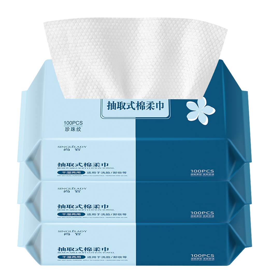Ranvi Disposable Cleansing Facial Towel, Non-Woven Disposable Wipes, Soft Face Makeup Pads, of Disposablse Beauty Towels（3 Pack）