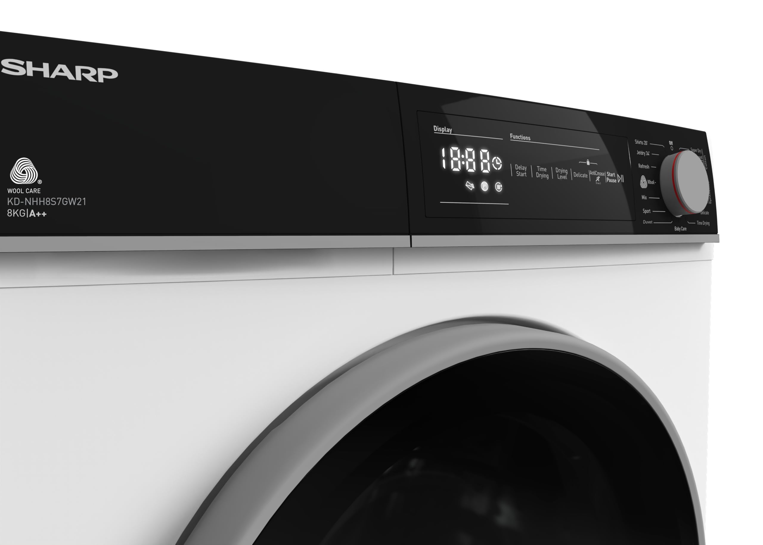 Sharp KD-NHH8S7GW21-EN, Free Standing, 8KG, Heat Pump Tumble Dryer, A++ Energy Rating, White