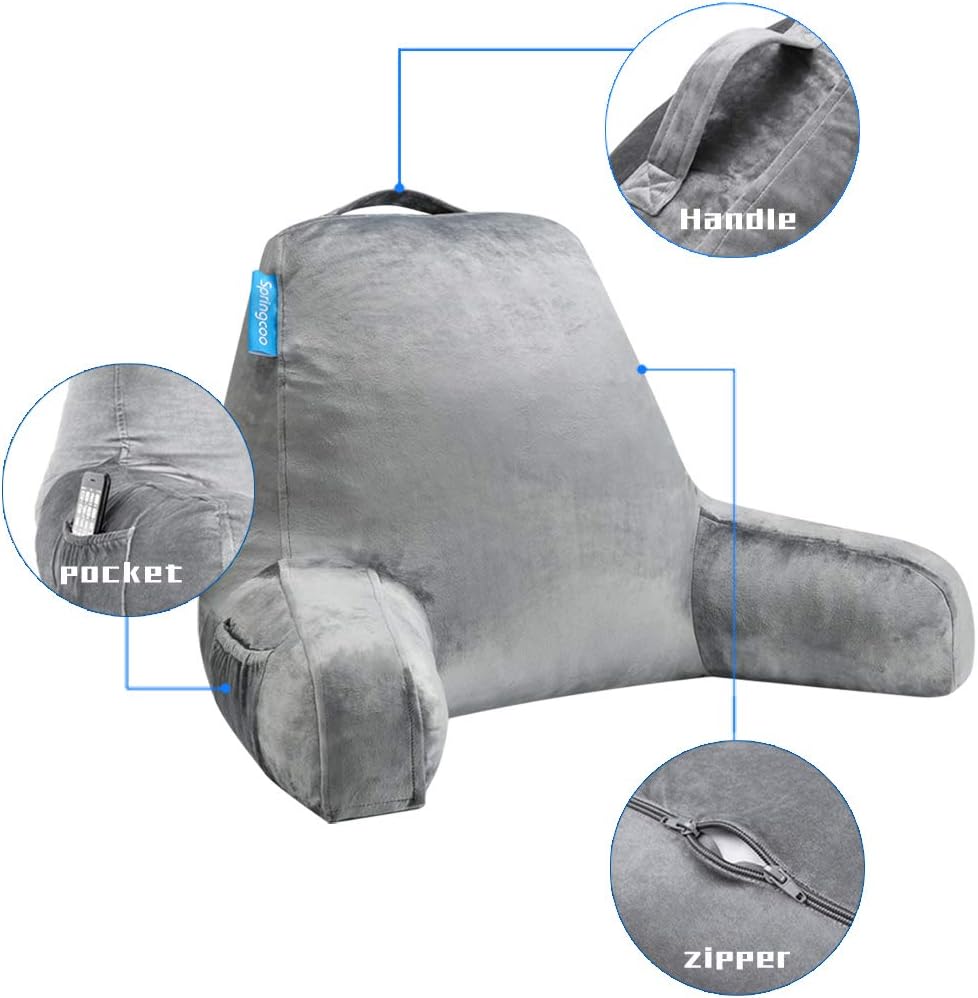 Springcoo Reading Pillow-Bonus Lap Desk-Shredded Foam TV Pillow with Removable Cover-Great Support for Reading, Relaxing, Watching TV -18IN-Gray: Kitchen & Dining