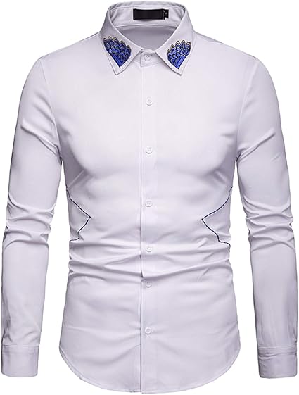 Amazon Whatlees メンズ シャツ 長袖 襟付 刺繍柄 白 ワイシャツ 大きいサイズ 通勤 普段着 ボタンシャツ 形態安定 紳士ba0235 White Xxl シャツ 通販