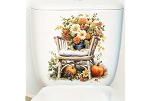 PALEERY@FC Halloween Daisy Pumpkin Toilet Cover Sticker Decals,Pumpkin Flower Leaf Waterproof Toilet Lid Tank Seat Decals Cistern Self-Adhesive Bathroom Wall Sticker