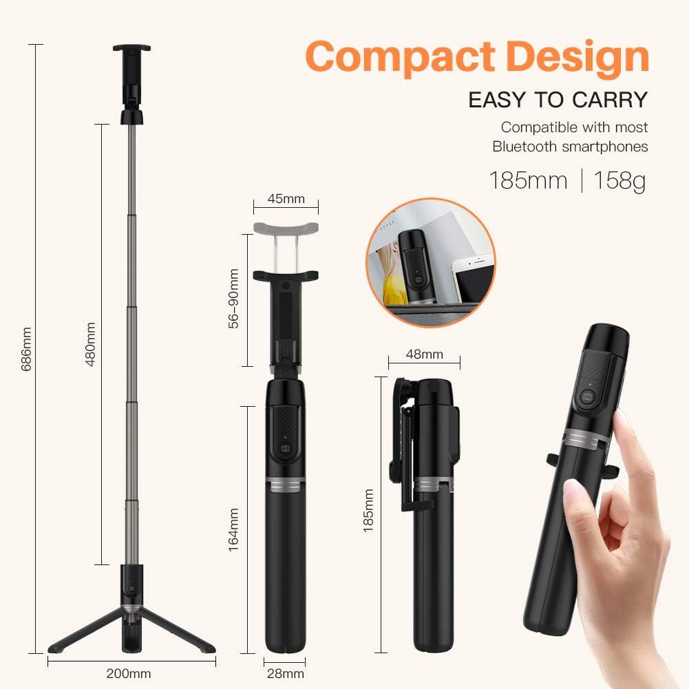 Yoozon Selfie Stick Tripod Bluetooth, Extendable Phone Tripod Selfie Stick with Wireless Remote Shutter for iPhone SE 2/11/11 Pro/11 Pro Max/Xs MAX/XR/XS/X, Galaxy S20/Note 10/S10/S9, Google and More