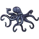 Hampton Nautical k-0942-solid-dark-blue Rustic Dark Blue Cast Iron Octopus Hook 11" - Cast Iron Decoration - Antique Vintage Cast Iron