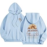 Pairxily Beach Graphic Hoodies for Women Sunset Palm Tree Hoodie With Pockets Drawstring Fleece Sweatshirt Vacation Pullover