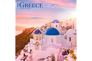Greece | 2026 12 x 24 Inch (Hanging) Monthly Square Wall Calendar | Plastic-Free | BrownTrout | Travel Europe Balkans Athens Mykonos