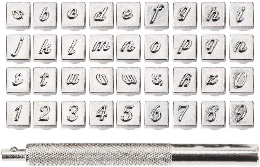 akaddy 36pcs Steel Alphabet Number Stamp Punch Set for Leather Craft Tools Kit,Letter Alphabet A~Z and Number 0~9 Seal Stamps,Steel Pin Punch Set Metal Stamp Craft Tool Kit