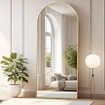 Dewfig Arched Full Length Mirror 76"x34" - Leaning Floor Mirror With Stand, Shatterproof, Aluminum Frame (Black)