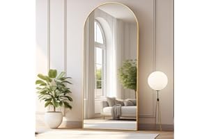 Dewfig Arched Full Length Mirror, 71"*30", Large Floor Mirror with Stand, Full Body Mirror Standing Mirror for Leaning Hanging Bedroom, Living Room,Dressing Room, Aluminum Alloy Frame, Gold