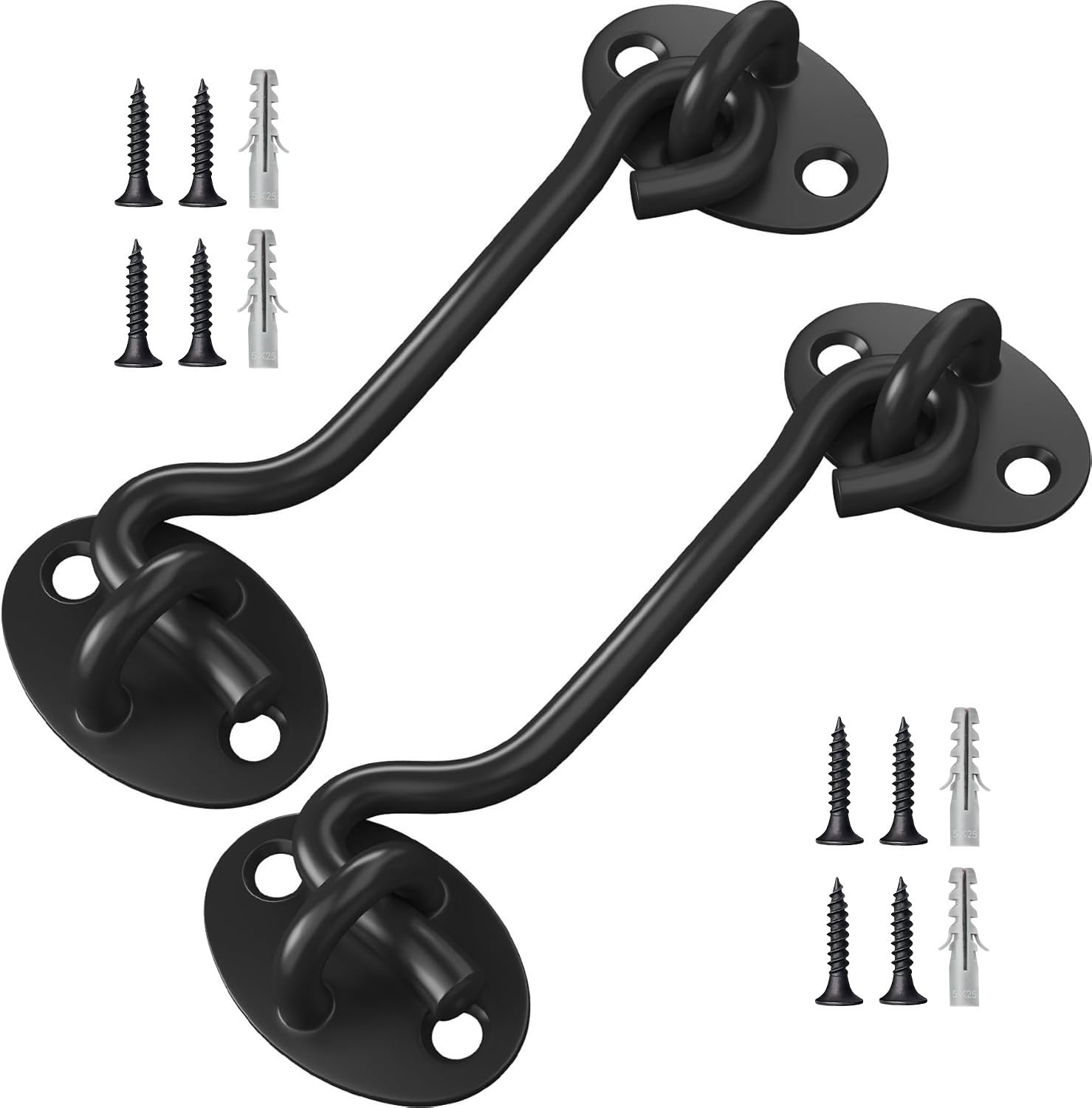 TOPYWMSP Hook and Eye Latch 2pcs 3 Inch Black Stainless Steel Cabin Hook for Door,Gate,Window(75mm)