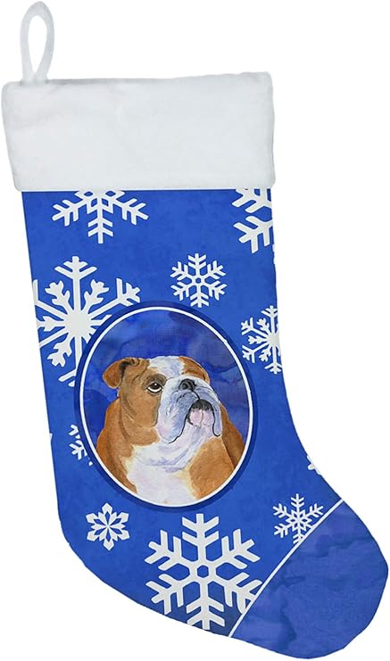 Amazon キャロラインはブルドッグ英語冬スノーフレーククリスマスの靴下にss4629 Cs W 11 8 H宝物 インテリア オンライン通販
