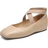 DREAM PAIRS Women's Ballet Flats, Comfortable Slip-On Square Toe Dress Shoes with Elastic Ankle Straps