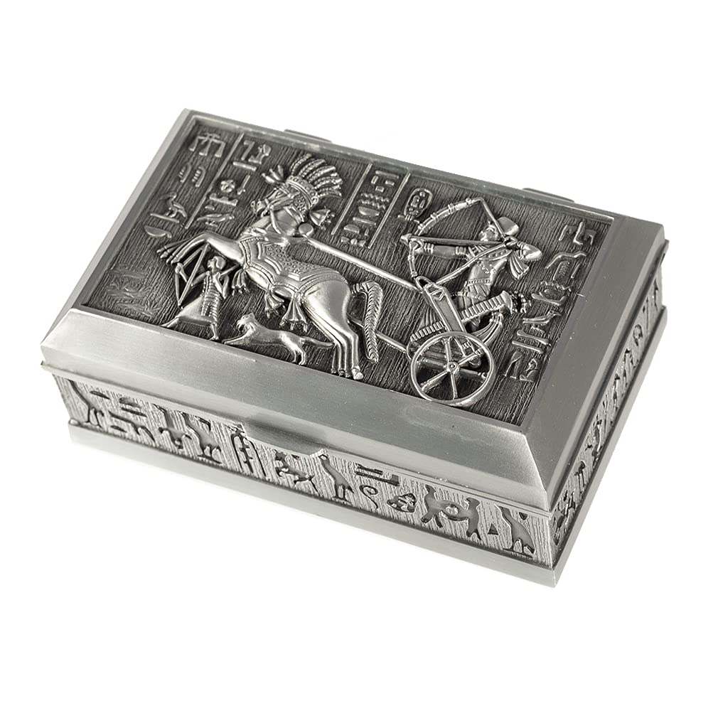 lachineuse - Egyptian Kadesh Jewellery Box - 12 x 8 x 5 cm - Antique Egypt Decoration - Key Storage Box/Watches - Decorative Gift Idea Urn Box - Ramses Hieroglyphs - Metal Colour